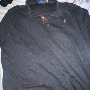 Charcoal grey Pima polo long sleeve